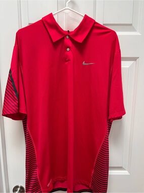 Tiger Woods Nike Men’s Bright Red Polo with Striped Side Panels